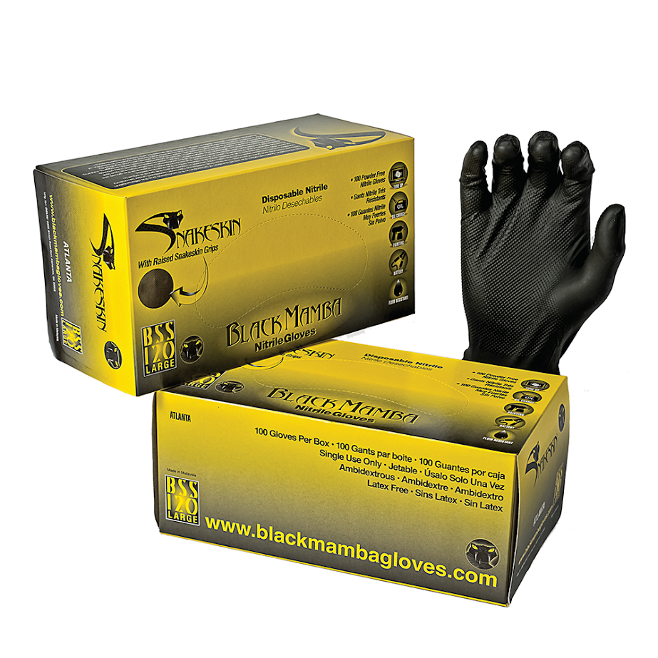 Black Mamba Diamond Textured Heavy Duty Nitrile Gloves QTY Box of 100