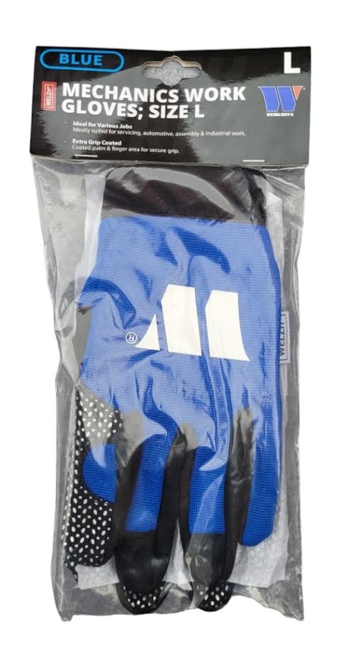 Heavy Duty Mechanics Work Gloves With Gripped Palm & Fingers In Various Colours