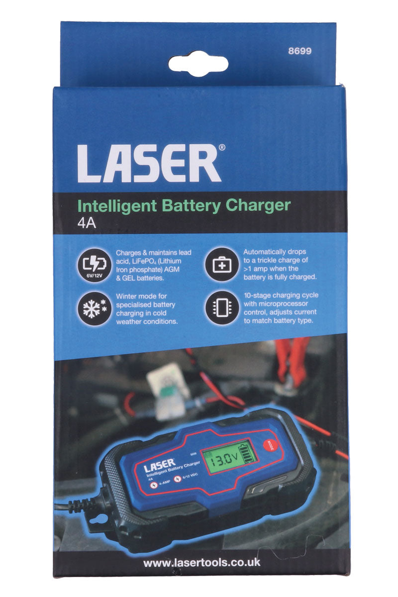 Laser Tools Intelligent 6V & 12V Battery Charger 4A Fully Automatic