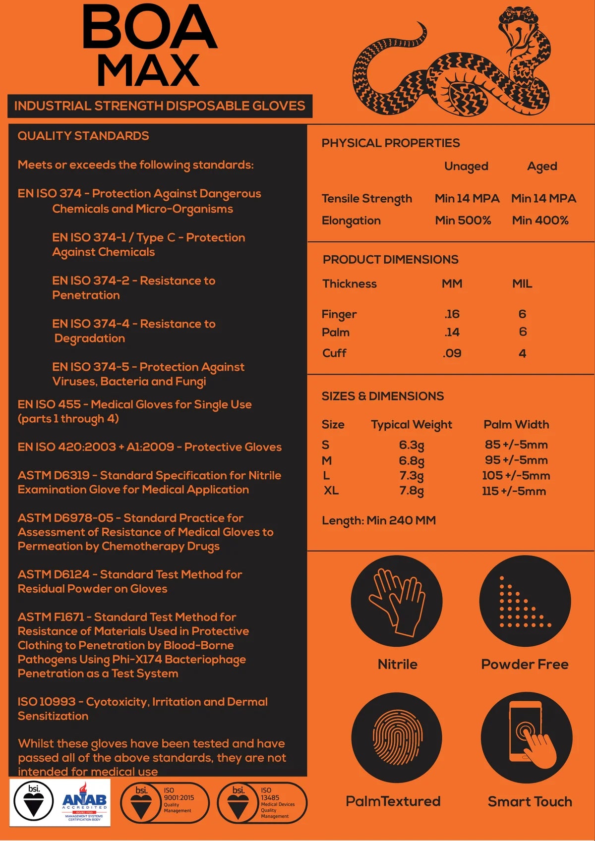 Orange Nitrile Heavy Duty Gloves with Enhanced Grip QTY 500 - GATOR GRIPZ