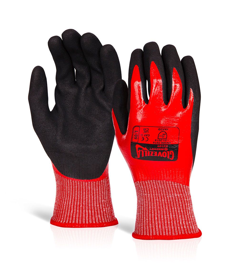 GloveZilla Waterproof Double Coated Nitrile Cut D Glove In Red Pack Of 10