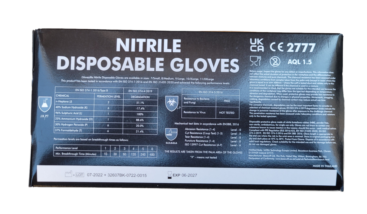 GLOVEZILLA - The Ultimate Black Nitrile Work Glove for Heavy Duty Protection QTY 100