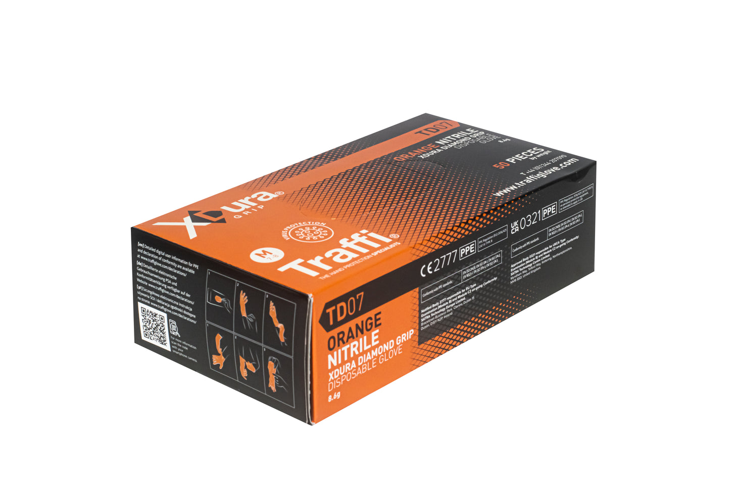 Orange Nitrile Gloves With Diamond Textured Grip QTY 500 From Traffi