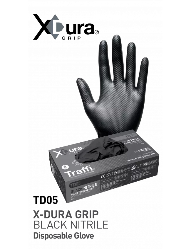 Black Nitrile Gloves With Diamond Textured Grip QTY 500 From Traffi