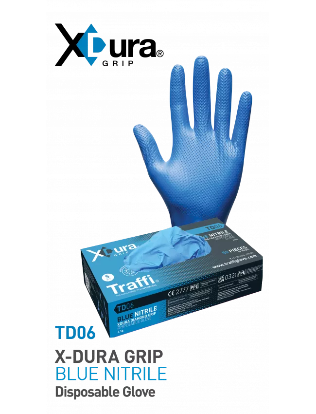 Blue Nitrile Gloves With Diamond Textured Grip QTY 500 From Traffi